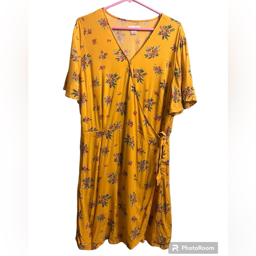 Peyton & Parker wrap dress yellow floral print casual church party size XL